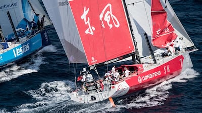 An aerial view of the Dongfeng boat during the in-port race in Alicante, Spain on Saturday for the 2014/15 Volvo Ocean Race. David Ramos / Getty Images / Volvo Ocean Race / October 4, 2014