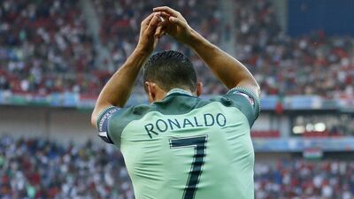 Portugal’s Cristiano Ronaldo celebrates after scoring their second goal against Hungary in their Euro 2016 Group F match in Lyon. Robert Pratta / Reuters