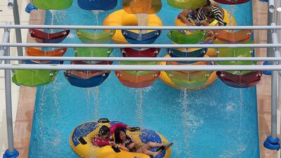 People enjoying the Laguna Waterpark in La Mer in Dubai. Pawan Singh / The National
