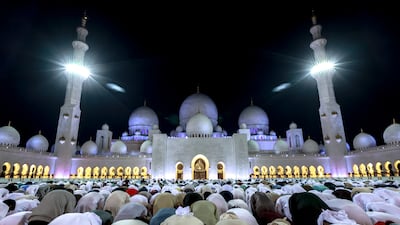 Worshippers gathered at Abu Dhabi's Sheikh Zayed Grand Mosque during the final days of Ramadan this year. Victor Besa / The National