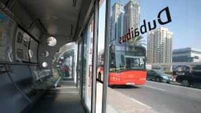 An air-conditioned bus shelter near Crowne Plaza Hotel on Sheikh Zayed Road in Dubai.
