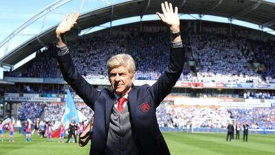 Arsene Wenger salutes the crowd ahead of Arsenal's final game of the Premier League season against Huddersfield Town. Rui Vieira / EPA