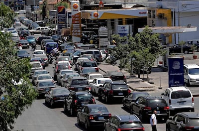 Vehicles queue for fuel at a petrol station in Beirut on June 11, 2021, amidst severe fuel shortages in Lebanon. AFP