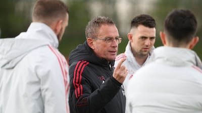 Interim manager Ralf Rangnick leads the training session.