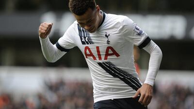 Dele Alli of Tottenham Hotspur celebrates after scoring a goal against Manchester United during the Premier League match between Tottenham Hotspur and Manchester United at White Hart Lane in London, Britain, 10 April 2016. EPA/GERRY PENNY