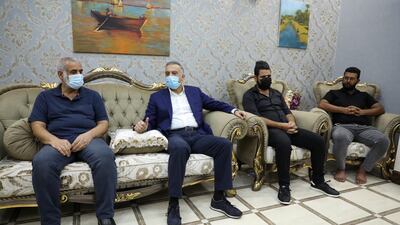 Iraqi Prime Minister Mustafa Al Kadhimi visits and offers condolences to the family of Reham Yacoub, a female activist who was killed by unidentified gunmen, in Basra, Iraq August 22, 2020. Reuters