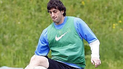 Diego Milito, the Inter Milan striker, takes part in training ahead of tonight's Champions League final against Bayern Munich.
