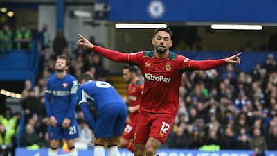 Wolverhampton Wanderers' Matheus Cunha celebrates scoring the first goal against Chelsea on Sunday, February 4, 2024. EPA