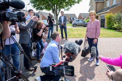 Former first minister Nicola Sturgeon speaks to press outside her home on Sunday, in Glasgow. Getty Images