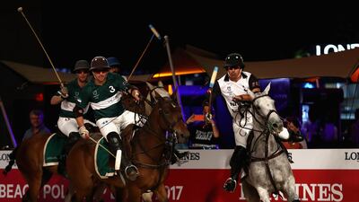 A general view of action during the Beach Polo Cup 2017 Final match between Nissan Leave and Royal Pearls at Skydive Dubai. Francois Nel / Getty Images