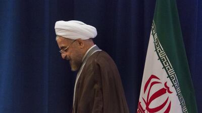 Iranian president Hassan Rouhani leaving a press conference in New York on September 26, a day after addressing the UN General Assembly. Bebeto Matthews / AP Photo