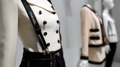 Designs by Karl Lagerfeld are displayed at the Metropolitan Museum of Art's Costume Institute exhibition Karl Lagerfeld: A Line of Beauty in New York. All photos: AP