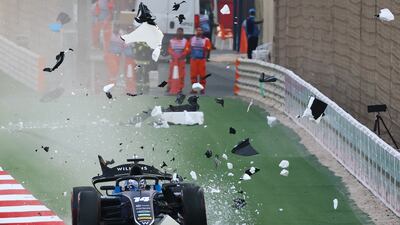 Victor Martins hits a board in a Formula Two race at Bahrain International Circuit. Getty Images