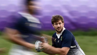 TOPSHOT - South Africa's flanker Kwagga Smith takes part in a training session at Fuchu Asahi Football Park in Tokyo on October 23, 2019, ahead of their Japan 2019 Rugby World Cup semi-final against Wales. / AFP / Anne-Christine POUJOULAT
