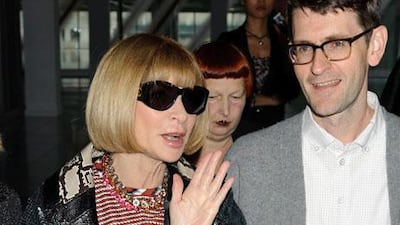 The editor in chief of American Vogue, Anna Wintour, watches Christopher Kane’s spring/summer 2012 show during London Fashion week.