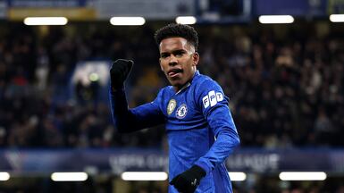 Estevao of Chelsea celebrates scoring his team's second goal against Barcelona. Getty Images