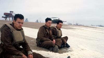 From left: Harry Styles, Aneurin Barnard and Fionn Whitehead are seen here in a scene from 'Dunkirk'. Warner Bros Pictures via AP