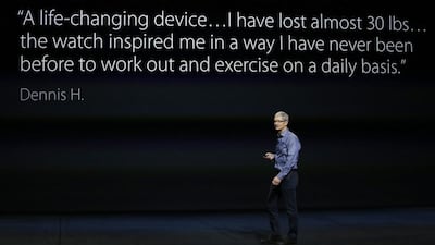 Tim Cook speaks about the Apple Watch. Monica Davey / EPA