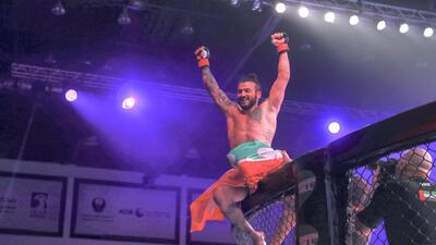 Brave Combat Federation 27 at the Mubadala Arena. Middleweight: Mohammad Fakhreddine (LEB) takes the win against Christofer Silva (BRA) in the first round. Victor Besa / The National