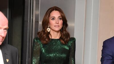 The Duchess of Cambridge wears The Vampire's Wife to attend a reception at the Guinness Storehouse's Gravity Bar, hosted by the British Ambassador to Ireland in Dublin, Ireland, on March 3, 2020. EPA