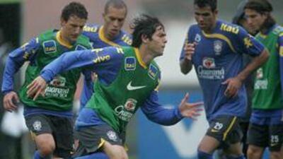 Kaka, centre, goes through his paces during Brazil training in Teresopolis ahead of tonight's Bolivia game.