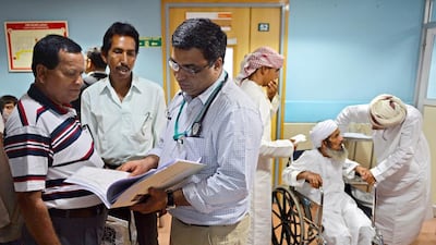 A hospital in Chennai caters to patients, including a group of men from Oman who have journeyed there for a consultation with orthopaedic specialists. Manjunath Kiran / AFP