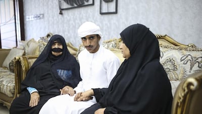 Grandmother Umm Khalifa, Abdullah Khalaf and his mother Umm Khaled mourn the death of First Lt Pilot Saif Khalaf Saif Al Zaabi, who died last week during a military exercise in Cairo. Sarah Dea / The National