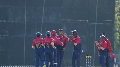 The UAE's Dhruv Parashar, who finished with figures of 6 for 44, is congratulated by teammates after taking a wicket in his side's 61-run defeat to Bangladesh in the ACC Men's U19 Asia Cup 2023 Group B match at the ICC Academy Ground, Dubai, UAE on December 9, 2023. All photos: ACC