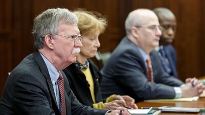 US National Security Adviser John Bolton meets Russia's Defence Minister Sergei Shoigu in Moscow. Vadim Savitsky / Russian Defence Ministry Press Service via Reuters