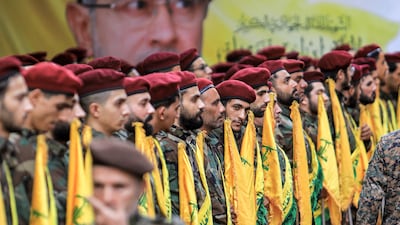 The funeral of Hezbollah commander Ibrahim Aqil. The group is now at odds with the Lebanese government over disarmament proposals. AFP