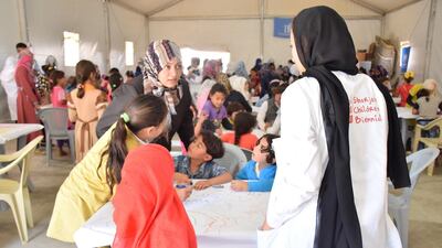 One of the Sharjah Children's Biennial workshops at the Za’atari Refugee Camp. Courtesy NNC