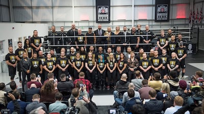 The WWE superstars and staff at the UK Performance Centre in London at its launch in January. Image courtesy of WWE
