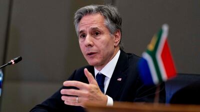 US Secretary of State Antony Blinken speaks to members of the media after meeting at the South African Department of International Relations and Co-operation in Pretoria, South Africa. AFP