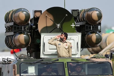 Pakistani troops display an air defence missile system during a military parade in Islamabad. Reuters