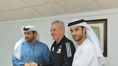 Al Wahda coach Javier Aguirre, centre, signed a one-year contract extension with the club on Monday. Courtesy Al Wahda Football Club
