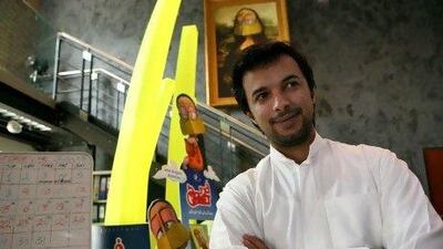 DUBAI-JULY 8,2008 - Cartoon creator Mohammed Saeed Harib pose for a photograph at his office in Media city Dubai. ( Paulo Vecina/The National ) *** Local Caption *** PV Harib 11.JPGPV Harib 11.JPG