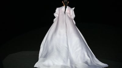 A creation from Spanish fashion house Otrura's Autumn-Winter 2021/2022 collection during the Mercedes Benz Fashion Week in Madrid. AFP