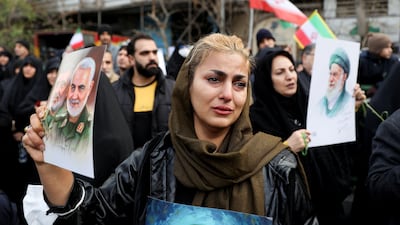 Mourners at a funeral in Tehran last month for Iranian security forces who were killed during the recent protests. Reuters