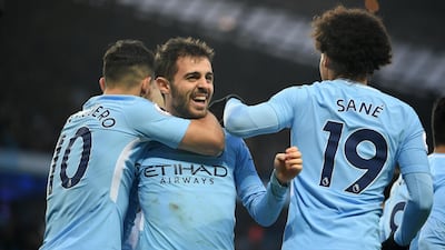 Bernardo Silva, centre, scored the only goal of the game in another dominant performance from Manchester City against a top rival. Laurence Griffiths / Getty Images