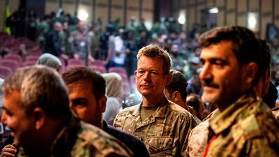 US Brigadier-General Nicholas Pond meets with Syrian Democratic Forces in the northwest Syrian city of Hasakah, on August 24, 2019. AFP