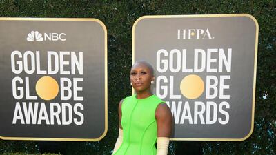 Cynthia Erivo, in Valentino, attends the 78th annual Golden Globe Awards in Beverly Hills, California, on February 28, 2021. AFP