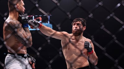 Magomed Ankalaev, right, takes on Aleksandar Rakic in a light heavyweight bout in Abu Dhabi