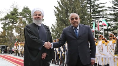 Iranian President Hassan Rouhani (L) with Iraqi Prime Minister Adel Abdul Mahdi (R) during a welcome ceremony in Tehran, Iran, 06 April 2019.EPA