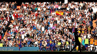 MADRID, SPAIN - DECEMBER 23: Fans look on in the sunshine during the La Liga match between Real Madrid and Barcelona at Estadio Santiago Bernabeu on December 23, 2017 in Madrid, Spain. (Photo by Gonzalo Arroyo Moreno/Getty Images)