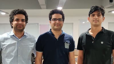 Founders of India's AI start-up Signzy - Arpit Ratan, left, Ankit Ratan, centre, and Ankur Pandey. The start-up aims to triple its growth in the Middle East by the end of fiscal year 2022. Photo: Signzy