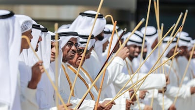 Dubai, United Arab Emirates, June 6, 2019. Sheikh Hamdan and two of his brothers having a groom celebration at the Dubai World Trade Centre. -- Ayala group at the outdoor area of the event. Victor Besa/The National Section: NA Reporter: