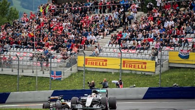 Mercedes Formula One driver Lewis Hamilton Nico Hulkenberg of Force India lead during the start of the 2016 Formula One Austrian Grand Prix in Spielberg, Austria, 03 July 2016. Christian Bruna / EPA