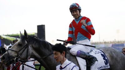 Yutaka Take on Lani from USA celebrates after winning the UAE Derby race during the Dubai World Cup 2016 at the Meydan race course in Gulf emirate of Dubai, United Arab Emirates, 26 March 2016. The Dubai World Cup is one of the richest events in the horse racing sporting calendar. EPA/ALI HAIDER