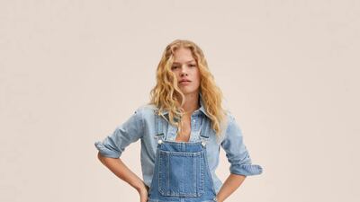 Blue dungarees, Dh226, Mango. Photo: Mango