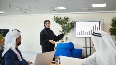 A report shows women occupy 77 of the 868 board seats at 115 listed companies on the Abu Dhabi Securities Exchange and the Dubai Financial Market. Getty